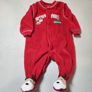 Carter's Newborn Santas Favorite Sleeper Reindeer Feet Button Up W/Non-Match Bib